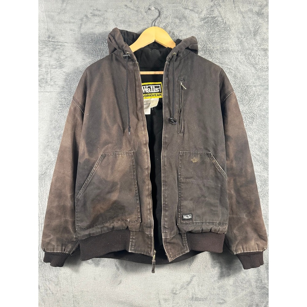 Walls Workwear Hooded Bomber Jacket Brown Distressed Canvas Mens Large Tall